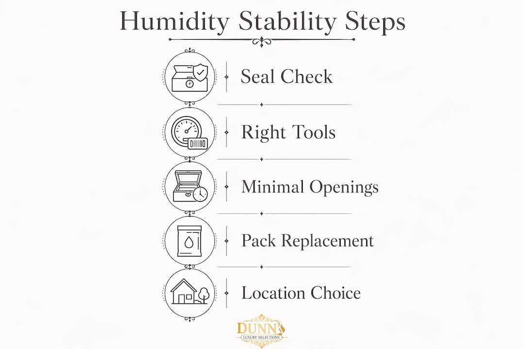 Infographic with steps for maintaining humidity in humidors