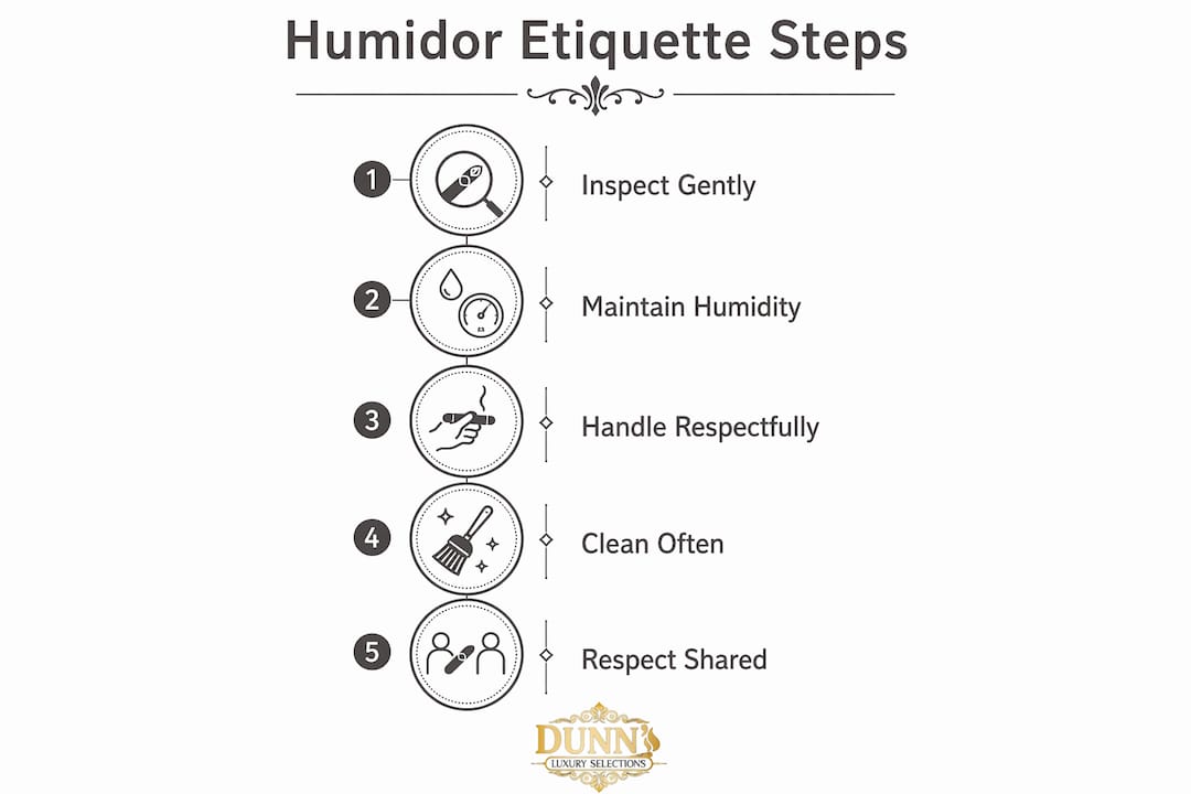 Infographic showing humidor etiquette steps