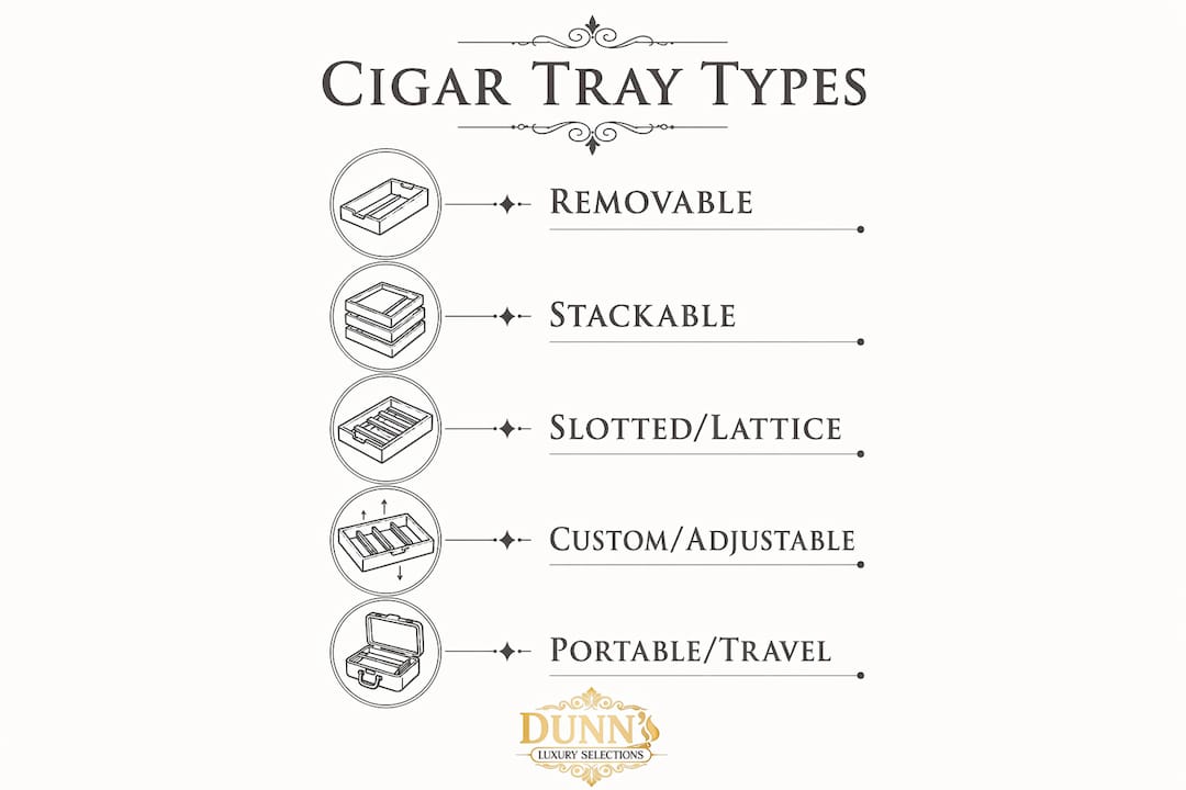 Infographic showing common types of cigar trays