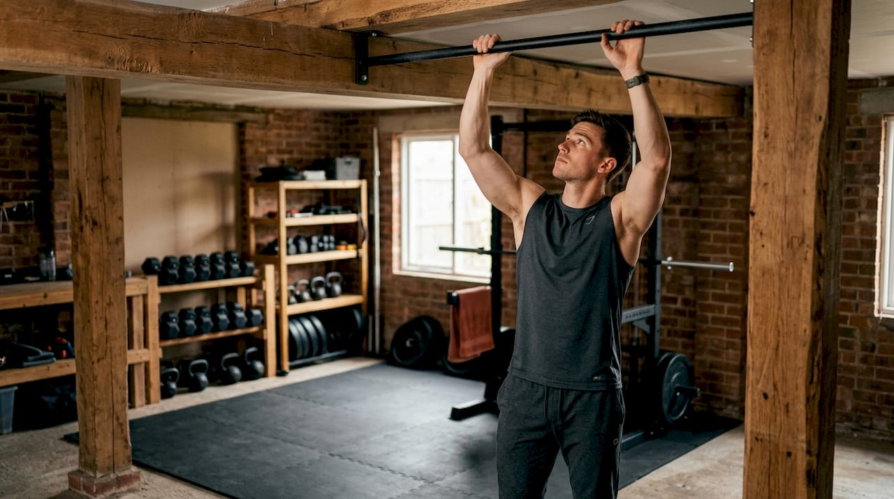 Man checking pull-up bar ceiling clearance