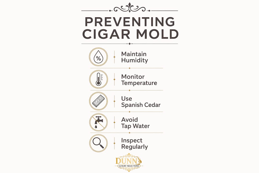 Infographic outlining steps to prevent cigar mold