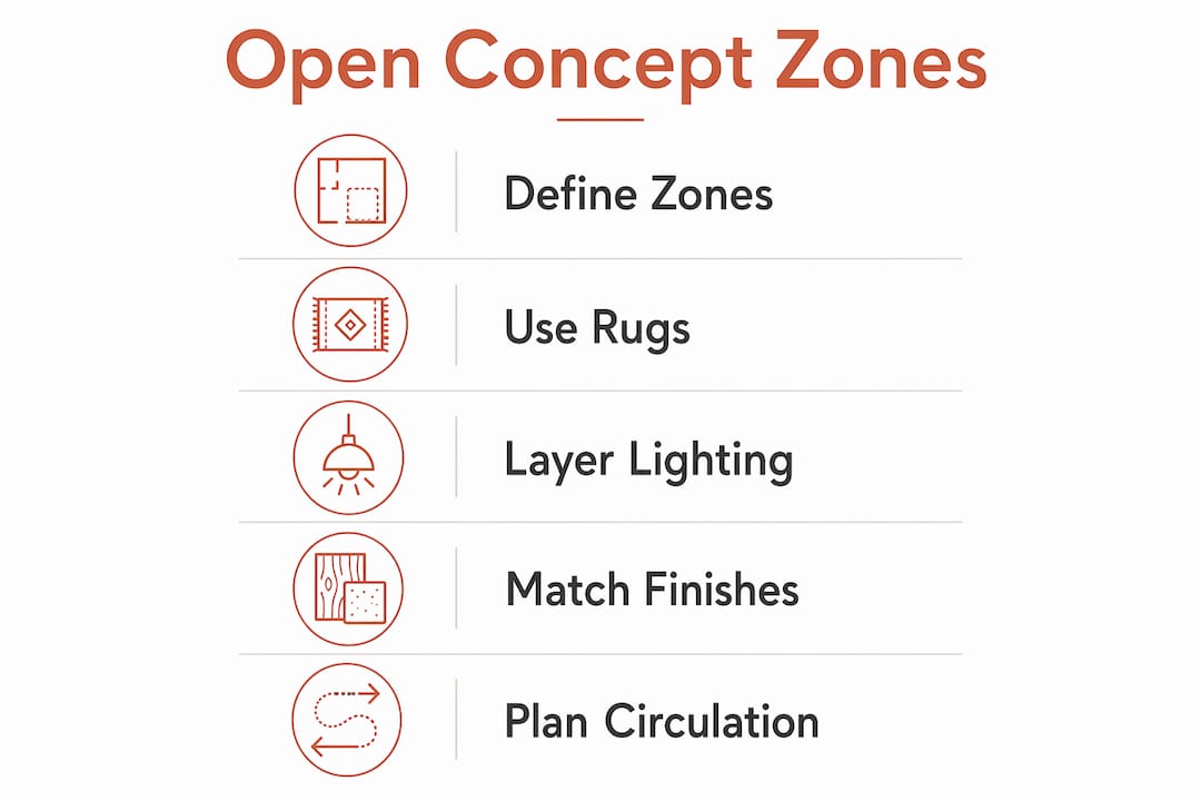 Infographic showing design steps for open concept living