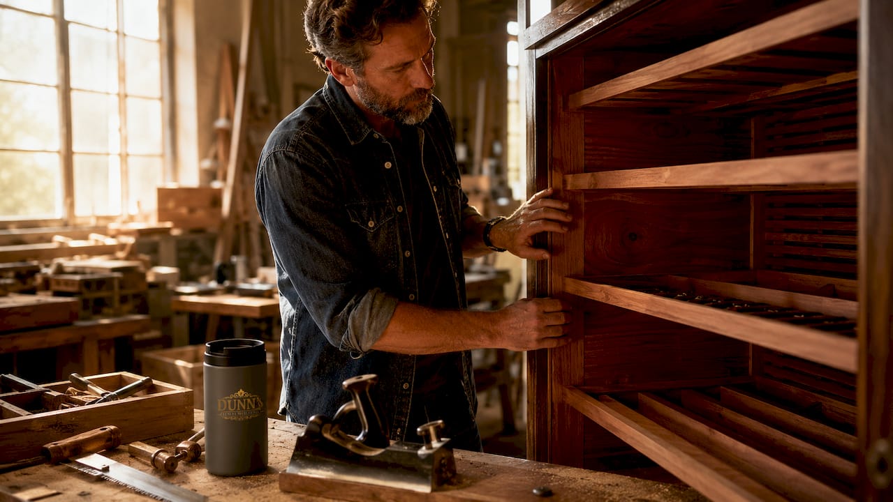 Hands inspecting Spanish cedar lining in humidor