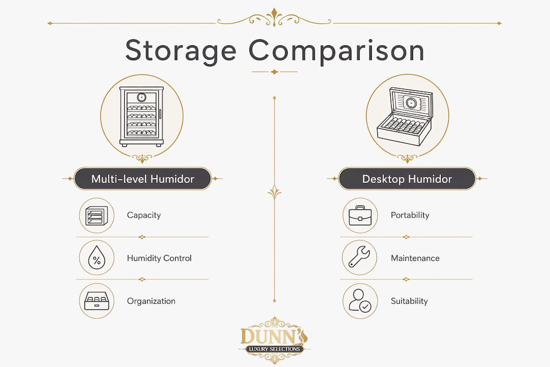 Infographic comparing multi-level and desktop humidors