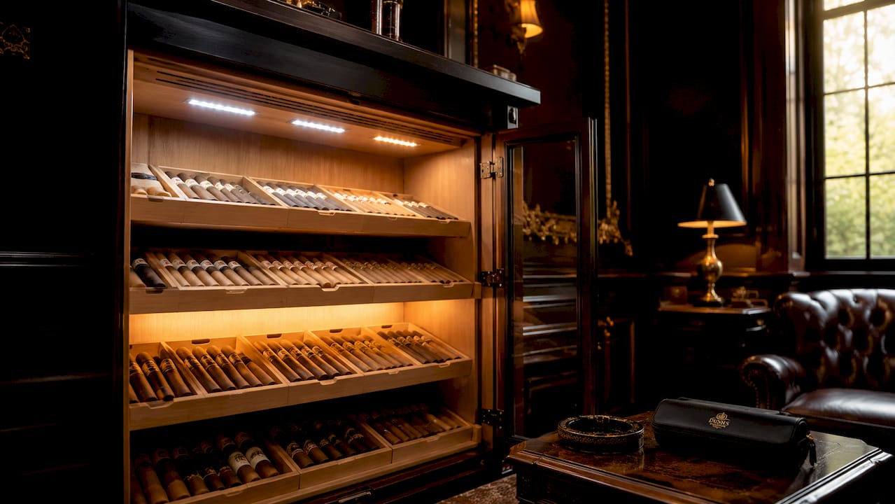 Adjustable LED lighting panel in humidor interior