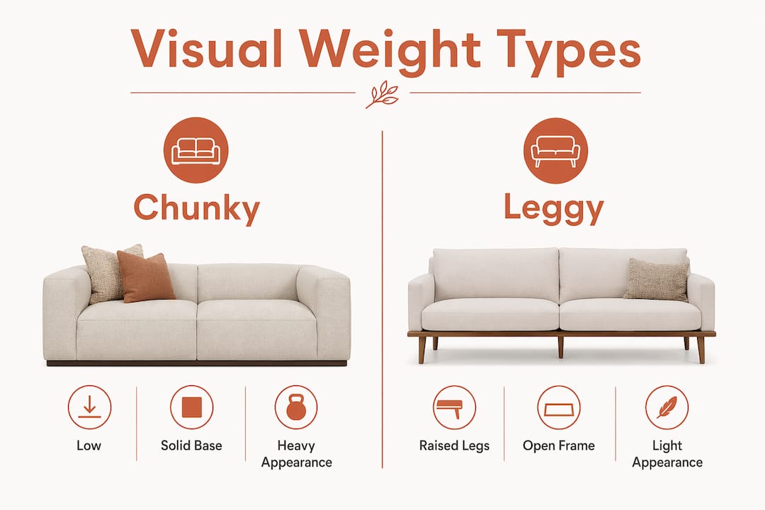 Infographic contrasting chunky and leggy furniture types