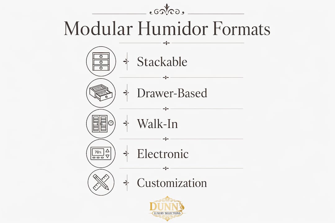 Infographic showing modular humidor design formats