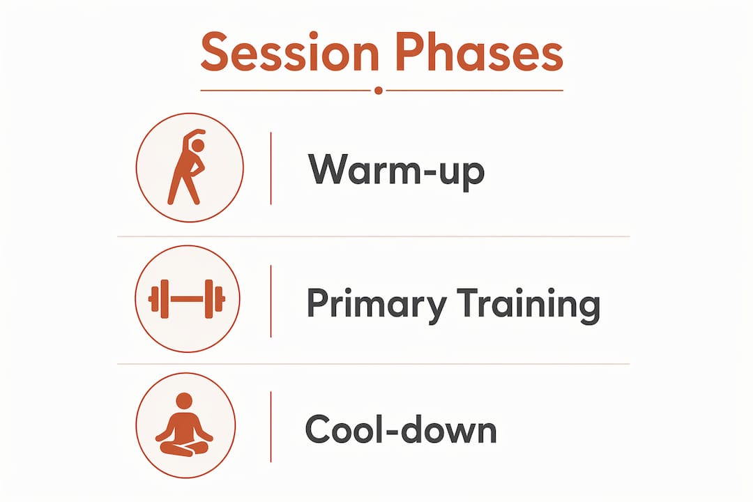 Infographic illustrating three phases of group fitness session