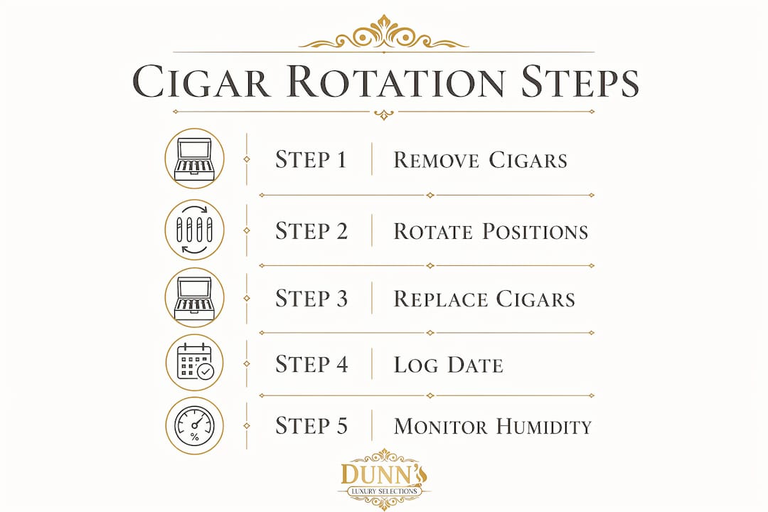 Infographic illustrating cigar rotation steps