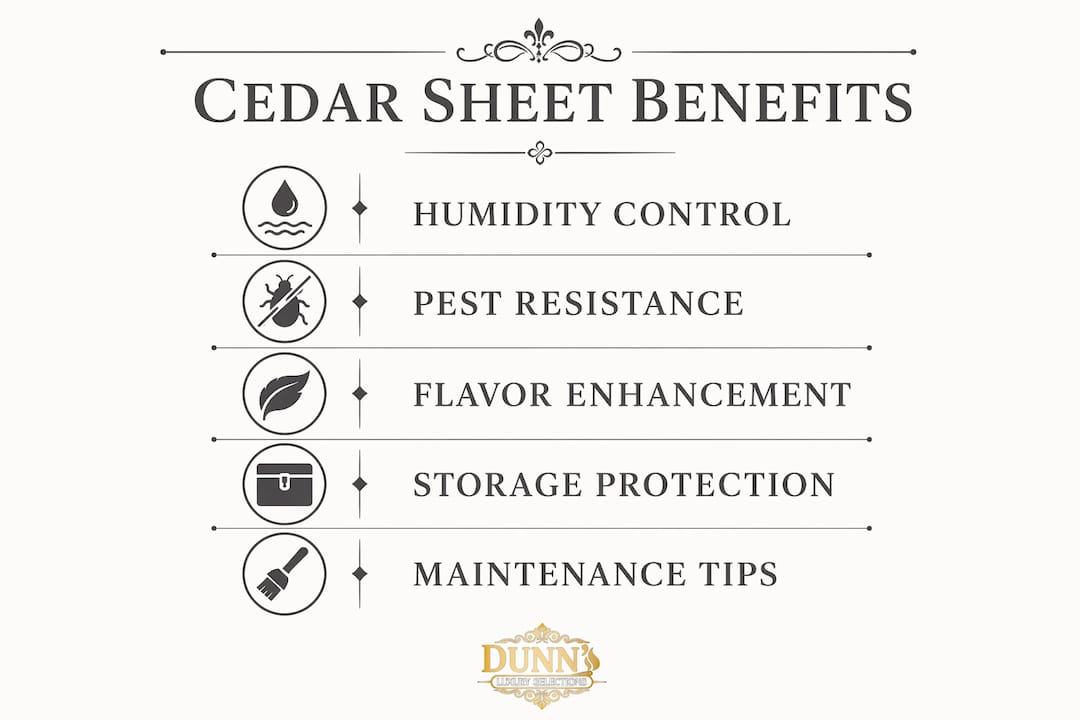 Vertical infographic illustrating cedar sheet benefits