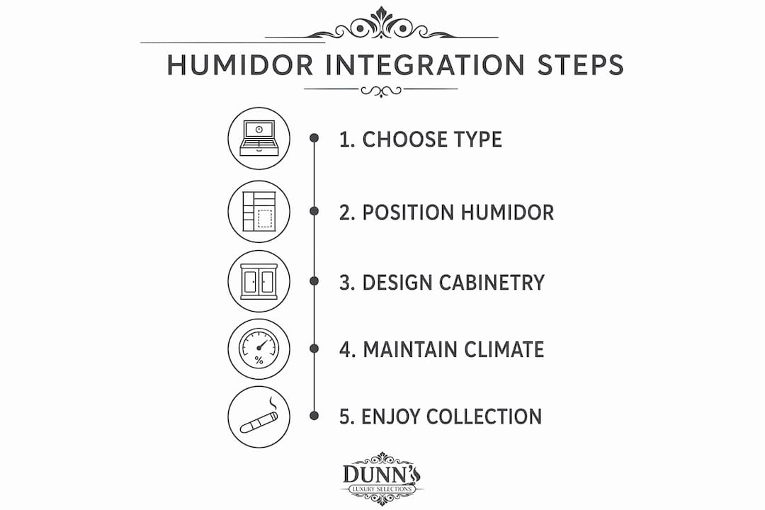 Infographic outlining five steps to integrate humidors