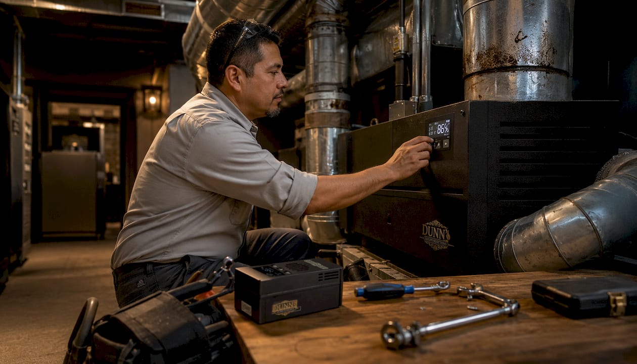 Technician adjusting cigar lounge filtration system