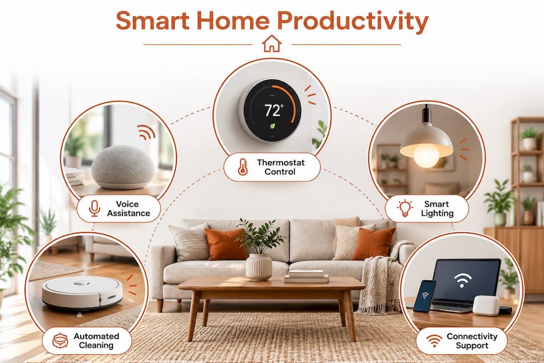 Infographic outlining key smart home productivity features