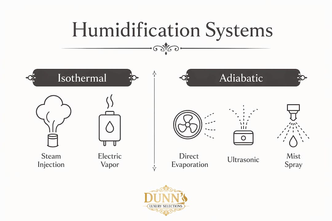 Infographic comparing humidification system types