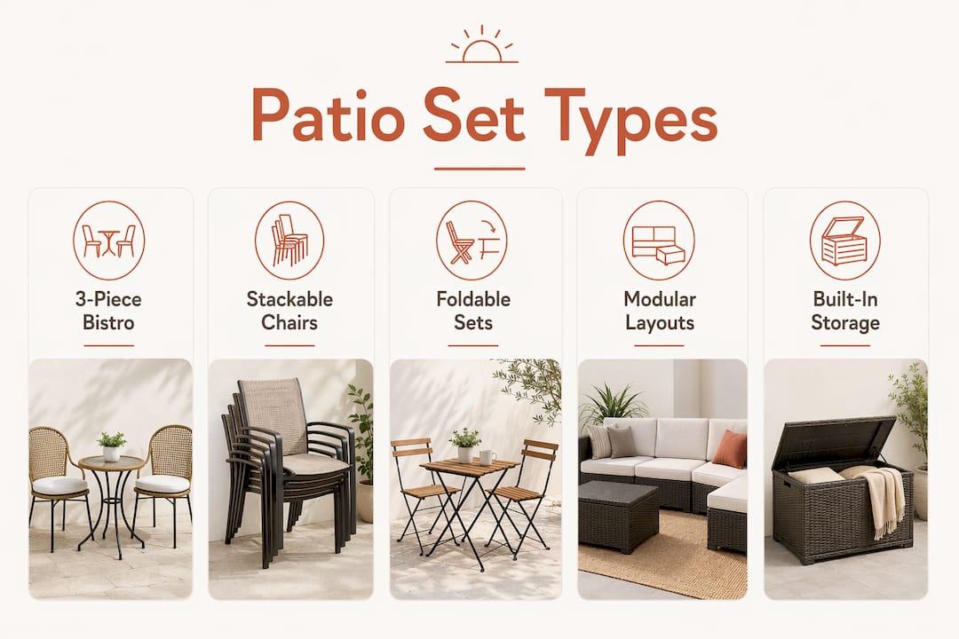 Infographic illustrating patio furniture configuration types