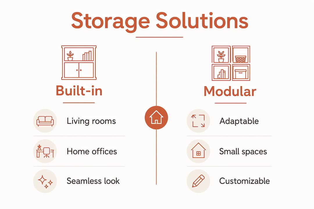 Infographic comparing built-in and modular storage benefits