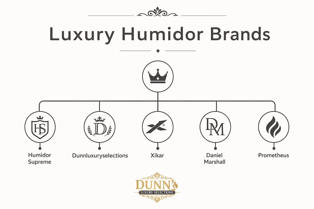 Infographic illustrating hierarchy of luxury humidor brands