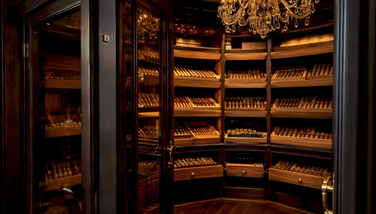 Interior Spanish cedar humidor shelves and humidifier