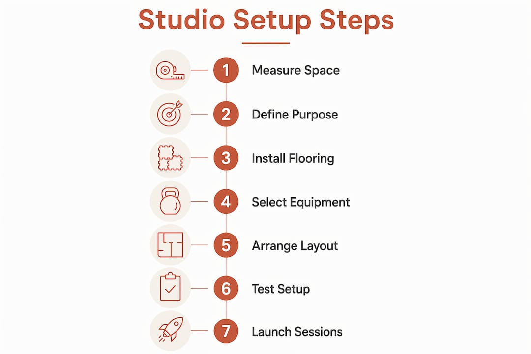 Infographic illustrating home studio setup steps