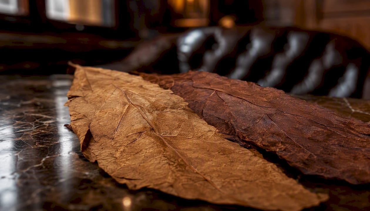 Habano and Corojo cigar wrappers texture close-up