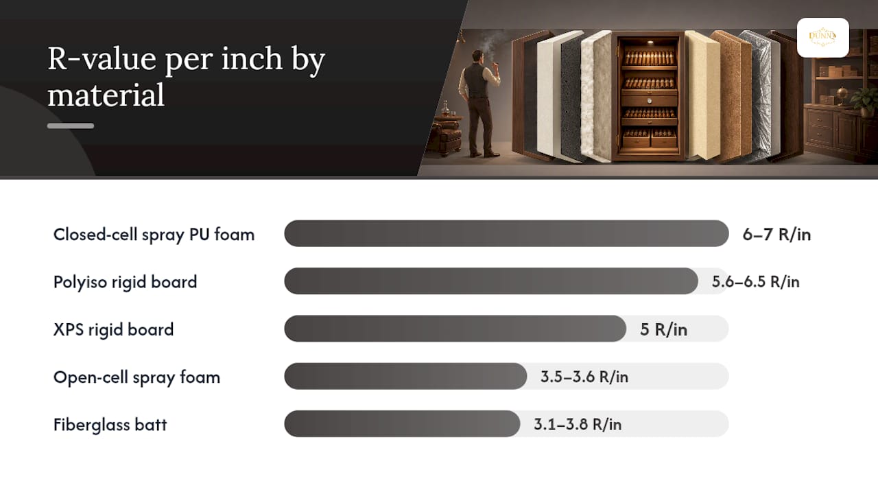 Comparison chart of insulation materials for cigar cabinets