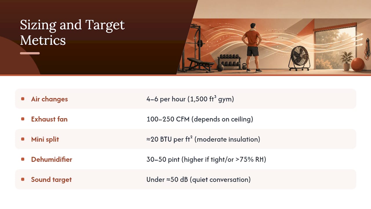 Home gym ventilation sizing benchmarks