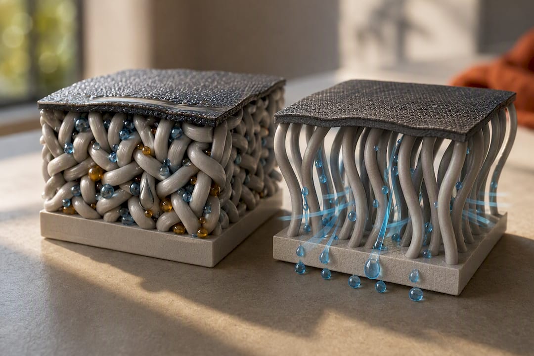 Illustration comparing moisture-retaining fabric structures