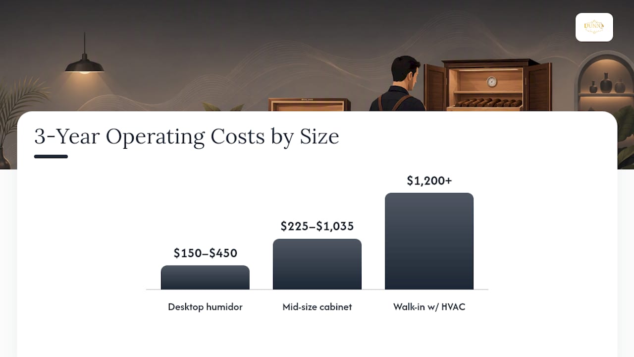 Three-year humidor operating cost ranges