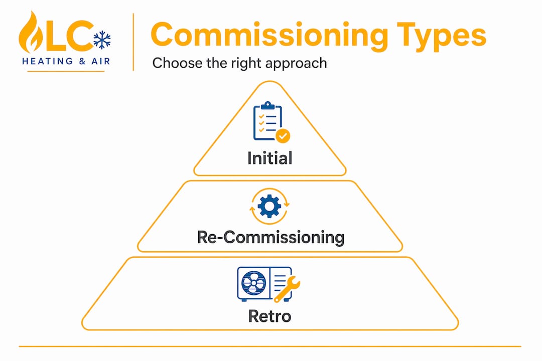 Hierarchy infographic of HVAC commissioning types