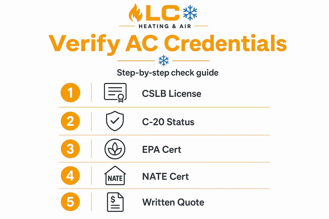 Infographic shows steps to verify AC technician credentials