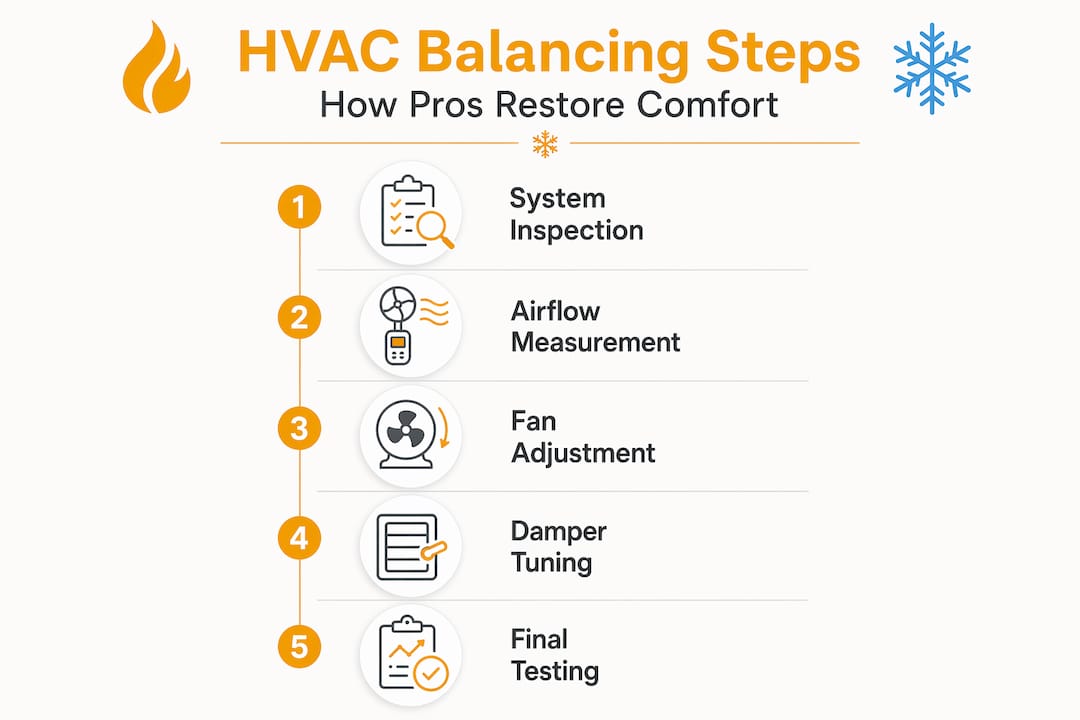 Infographic showing professional HVAC balancing steps