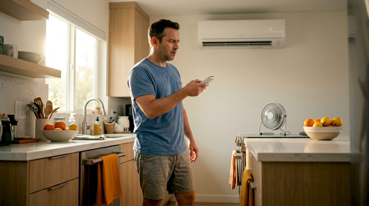 Homeowner checking AC during heatwave failure
