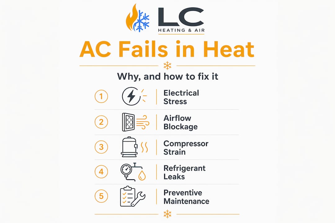 Infographic showing AC failure causes and fixes
