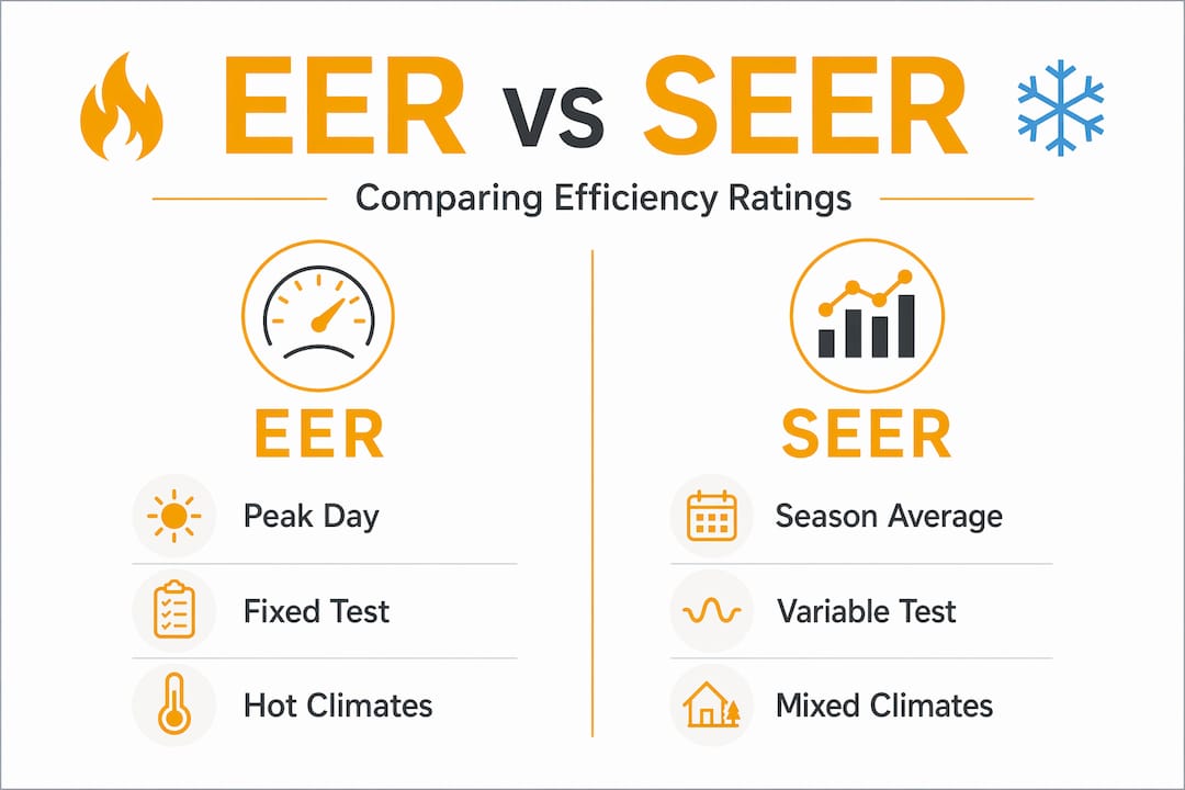 Infographic comparing EER and SEER HVAC ratings