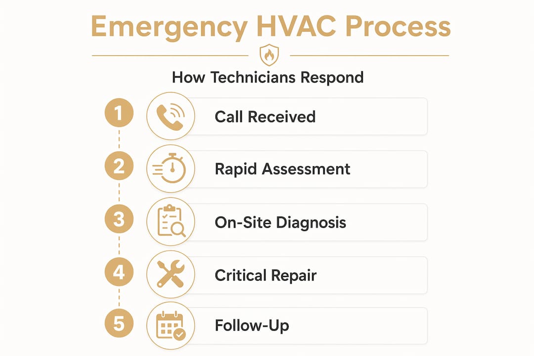Vertical flow infographic illustrating emergency HVAC process steps