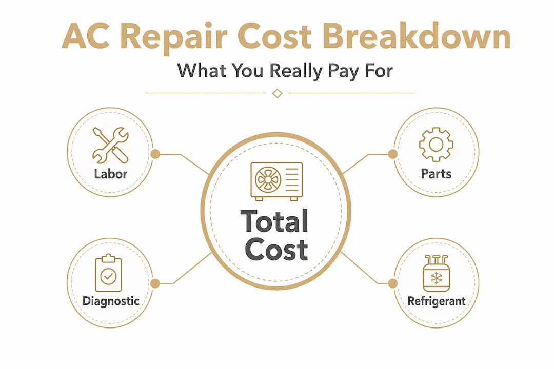 Infographic showing AC repair cost breakdown hierarchy