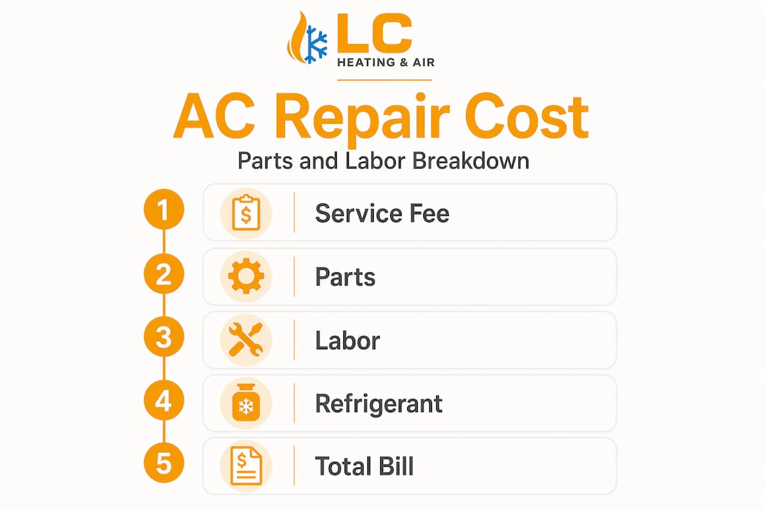 Infographic showing AC repair cost breakdown steps