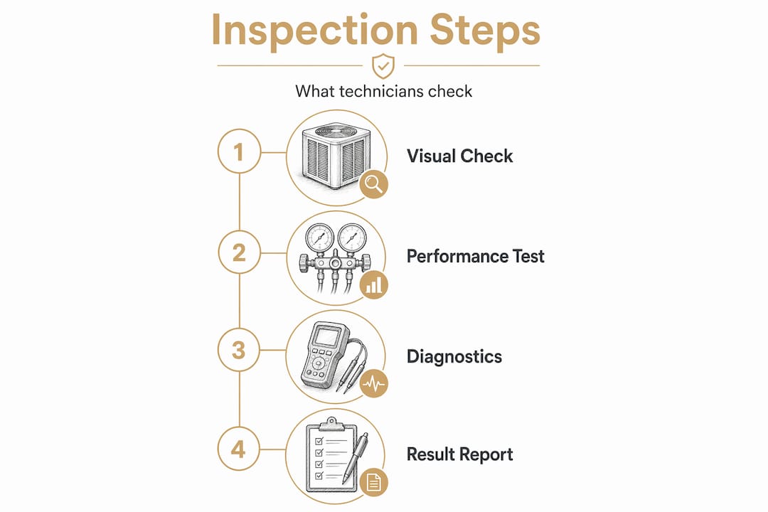 Infographic of HVAC inspection steps with icons