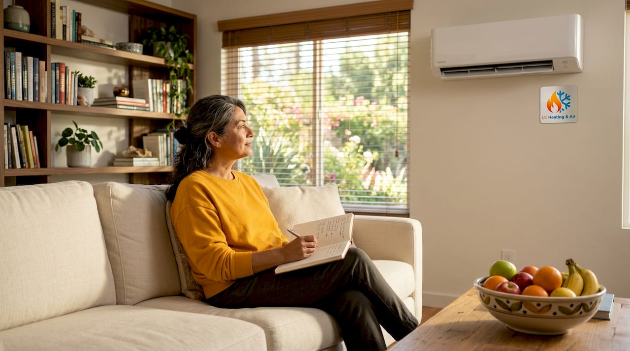 Homeowner analyzes living room AC system