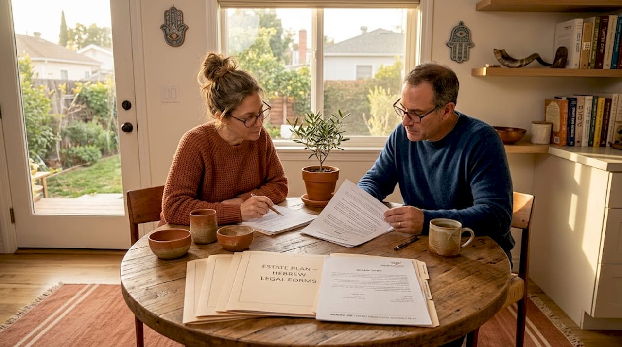 Family examines estate papers at home