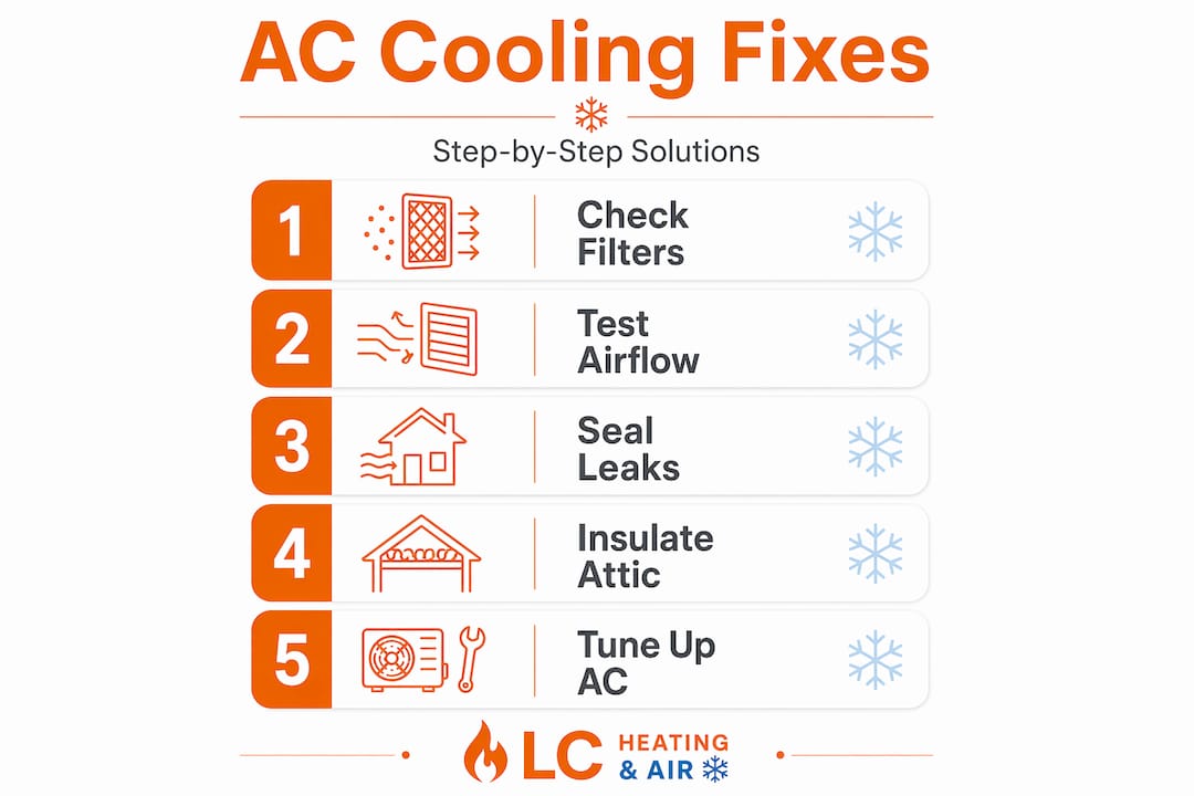Infographic showing AC cooling fix steps