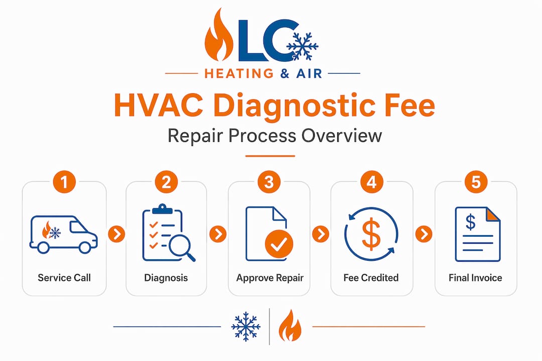 Infographic showing HVAC diagnostic fee repair steps