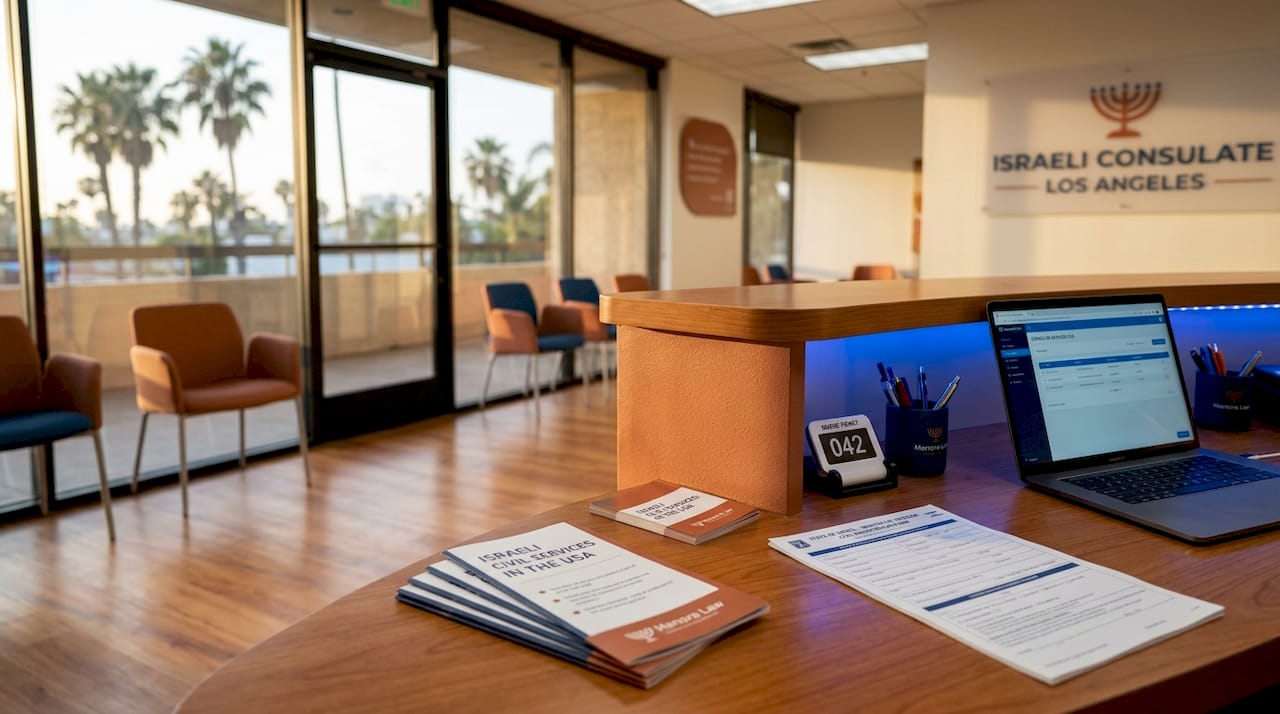 The Role of Israeli Consulate Legal Matters Explained 3 Client submitting forms at consulate reception