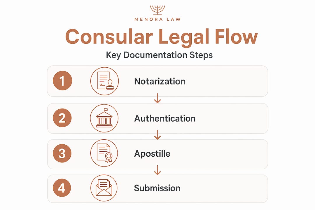 The Role of Israeli Consulate Legal Matters Explained 2 Infographic showing consular legal workflow steps