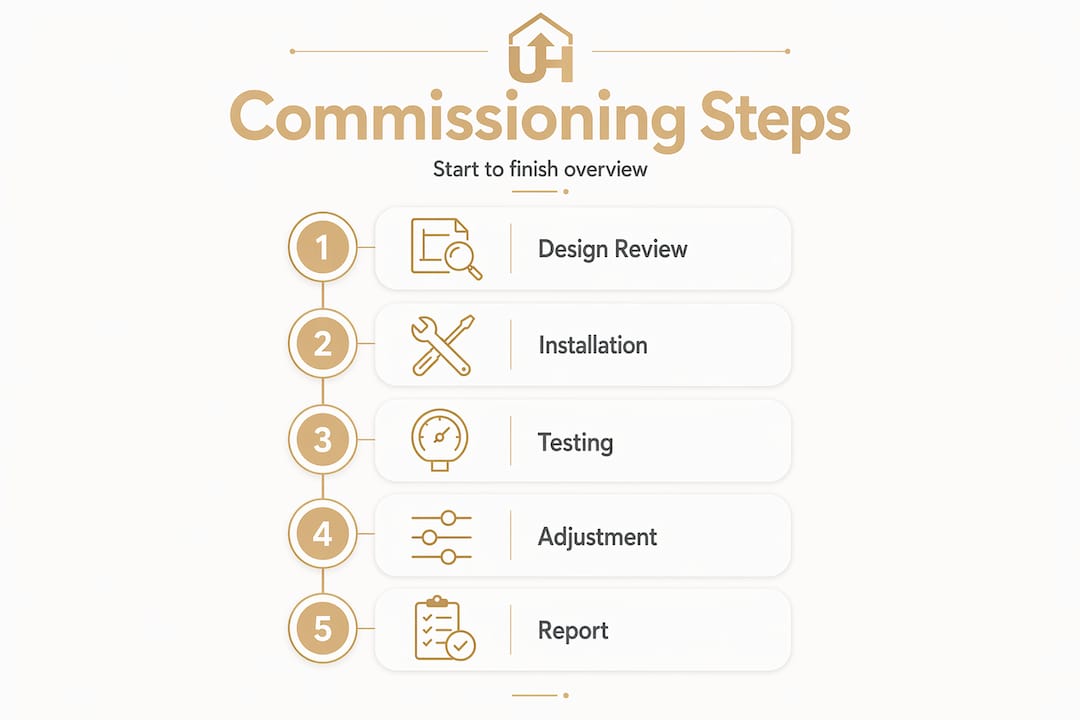 Infographic detailing HVAC commissioning process steps