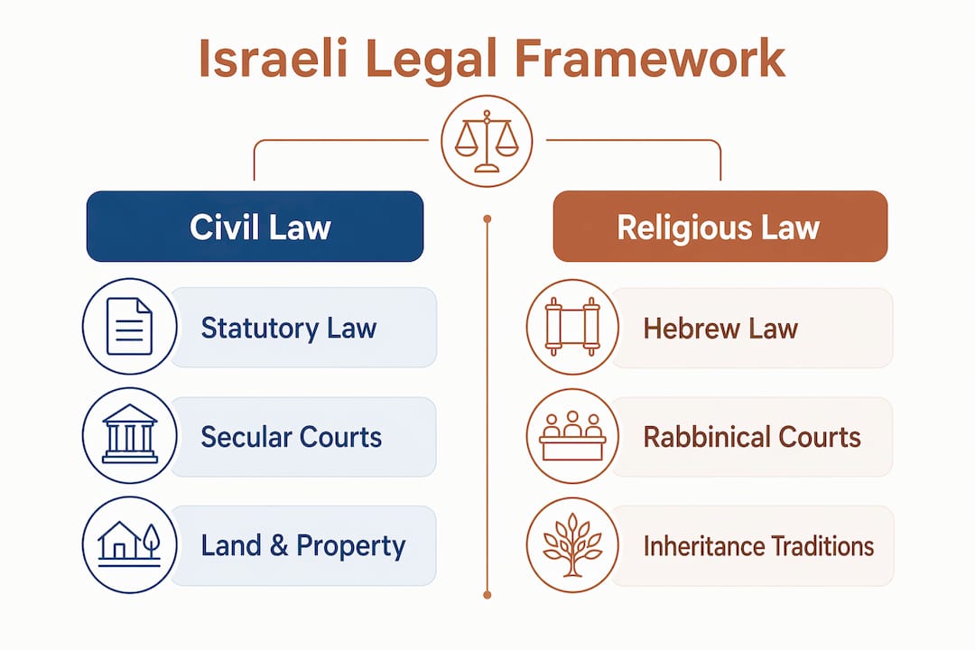 The Role of the Israeli Hebrew Legal System Explained 3 Infographic comparing civil and religious Israeli legal systems