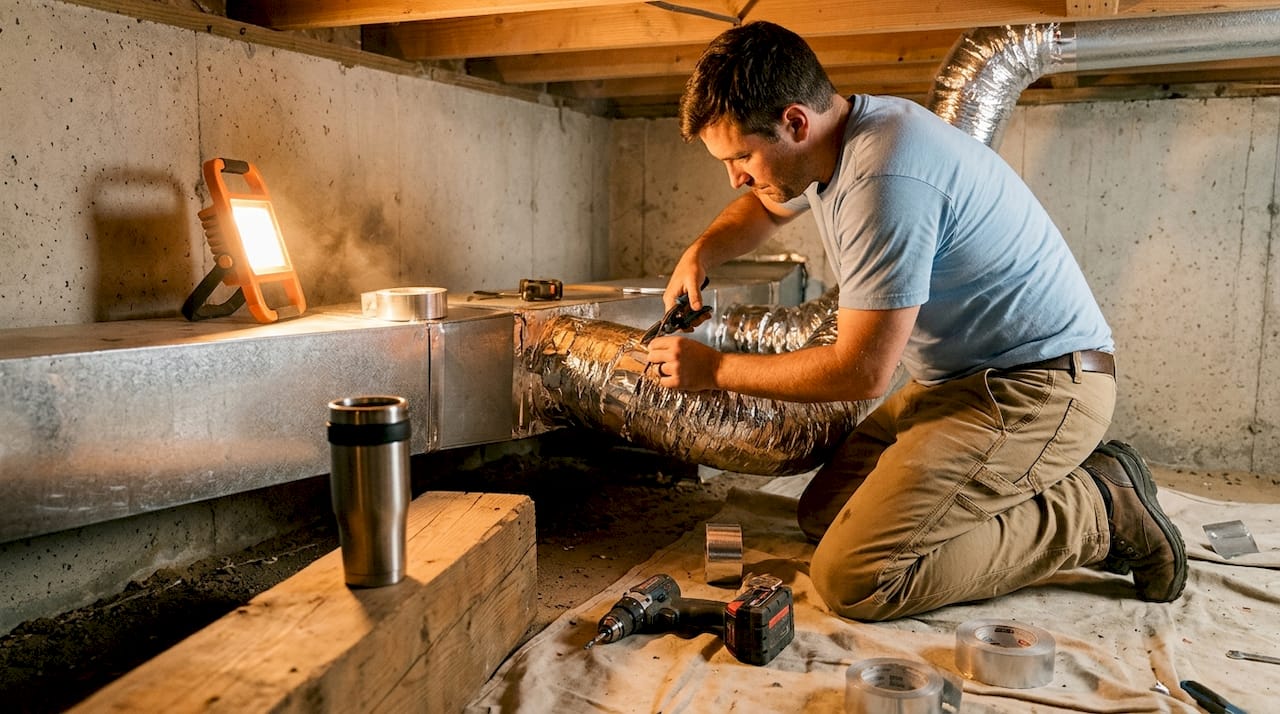 What Does an HVAC Contractor Do for Your Home? what does hvac contractor do what does hvac contractor do 1780216354812 Technician installing HVAC ductwork in basement Technician installing HVAC ductwork in basement