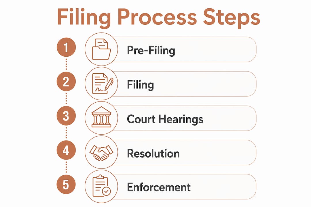 Infographic illustrating steps in filing family law dispute