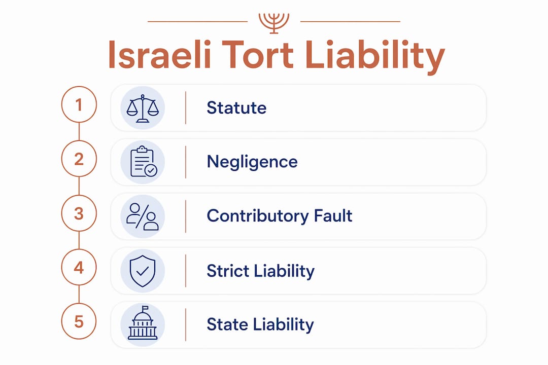 Infographic outlining key Israeli tort liability elements