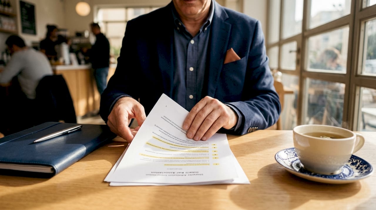 Hands arranging Israeli Bar Association admission documents